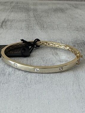 Rachel Zoe Gold Plated Brass Bangle Bracelet w 5 CZ studs